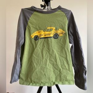 Mini Boden Olive green and gray long sleeve shirt with yellow car